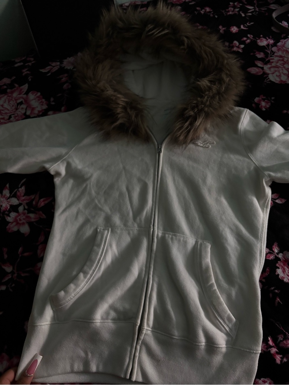 Hollister Cream Zip Hoodie with Faux-Fur Trimmed Hood - Picture 3 of 4